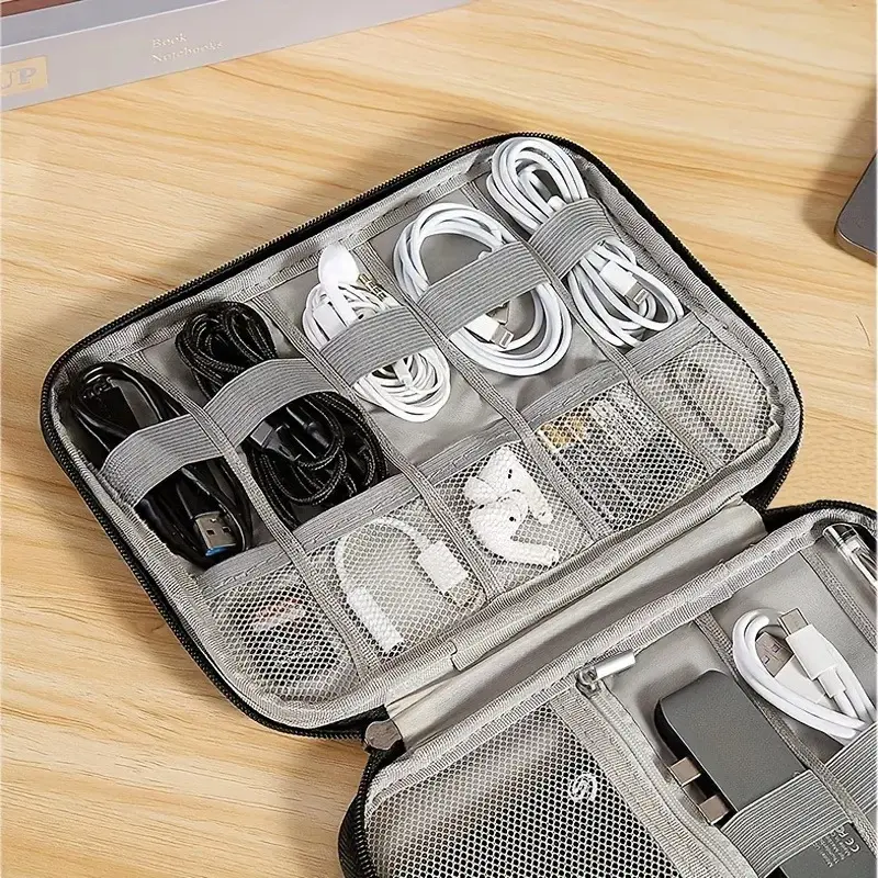 1pc Travel Cable Organizer Box - Multi-Pocket Electronic Accessories Case, Suitable for Cables, Chargers, Memory Cards - Portable Tech Bag for Office And Travel Essentials(Grey)