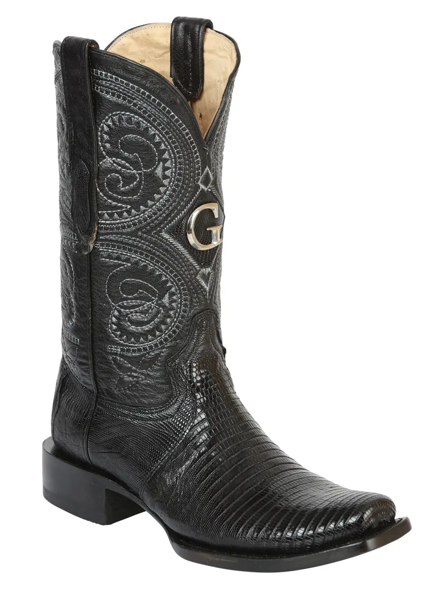 Men's Exotic Lizard Leather Cowboy Boots, Classic Western Style with a Genuine Leather Sole, Handcrafted in Mexico - Black 45512, Shoe