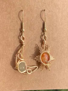 Boho Style Sun & Moon Design Asymmetry Dangle Earrings, Fashionable Jewelry for Women, Trendy All-match & Exquisite Elegance Jewelry for Birthday Gift