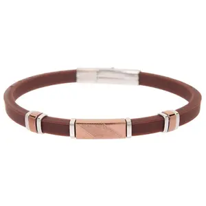 Mens Brown Silicone And Chocolate Stainless Steel Bracelet