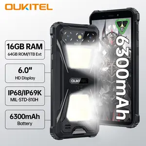 OUKITEL G5 Rugged Phone Unlocked - 16GB+64GB (1TB TF) Rugged Android Smartphone with Camping Light, 6300mAh Battery, 6.0" HD Screen Mobile Phones, 13MP Main Camera, 3.5mm Jack/Face ID/GPS/OTG,