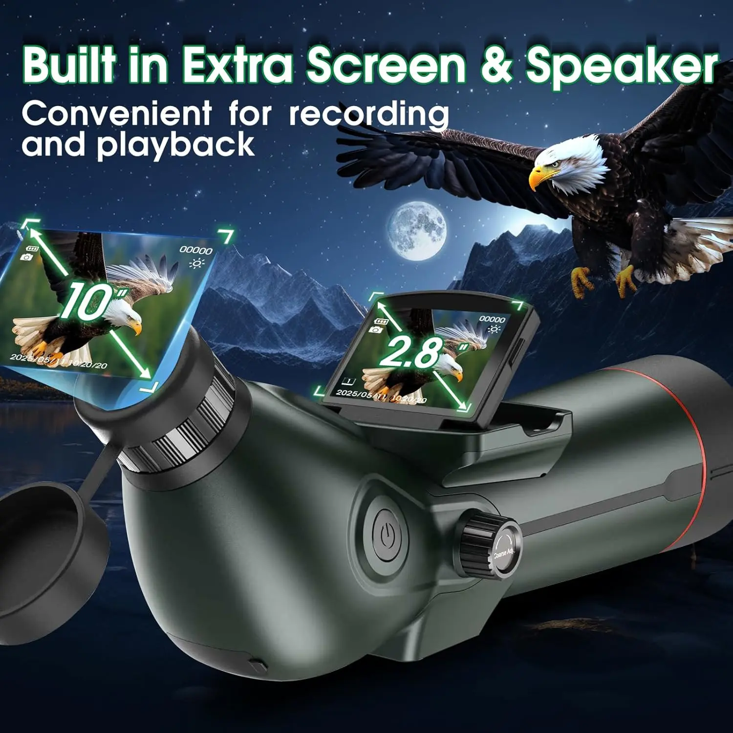 350x Magnification Digital Spotting Scope with 3.0'' IPS HD Screen, 4K Smart Telescope 18x Digital Zoom 78mm Bird Watching Stargazing Wildlife Viewing (32GB SD Card & Tripod Included)