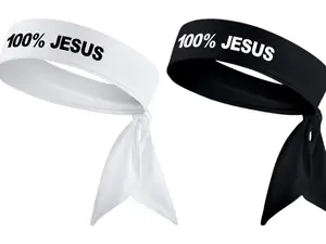2 Pack: 100% Jesus Headband - 100 Percent Jesus Sports Head Tie Headband Soccer Fútbol Football White Black Gold Athletics Fitness Stretch Sweatband Ninja Tie Bandana - B3 U ATHLETICS