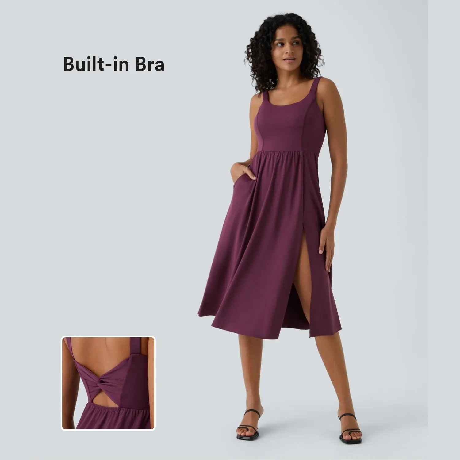 Halara Padded Backless Twisted Split Midi Casual Dress #BackToSchool