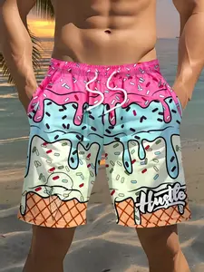 Men's Vibrant Print Beach Shorts, Swim Trunks, Drawstring Casual Shorts for Summer, Golf, Fishing, Basketball, Camping, Gym, Swimming, Comfortable Summer Pants