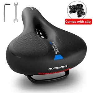 ROCKBROS Bike Seat Comfort Bike Saddle Mountain Bicycle Accessories for Men Women Soft Wide Bike Seat Cushion Dual Shock Absorbing with Reflective Strip