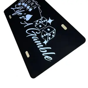 Life’s A Gamble Po..ker Dice License Plate – Customizable Decorative Aluminum Car Tag or Wall Sign - 12"x6", Pre-Drilled, Easy Install