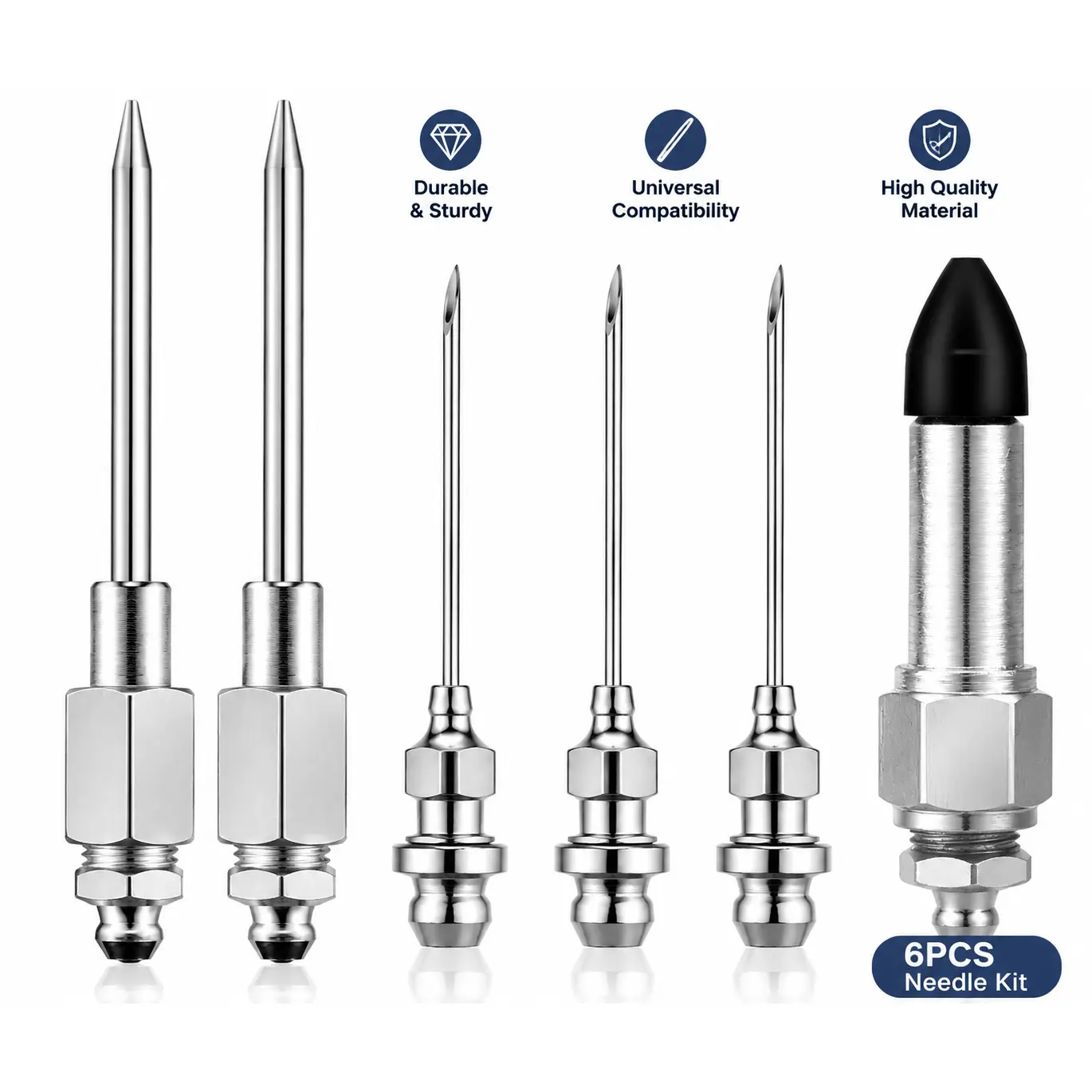 6PCS Grease Gun Accessory Kit – Grease Needle Nozzles, Injector Tips & Rubber Adapter for Small & Hard-to-Reach Areas, Automotive Maintenance Tools, Hand Tool Accessory