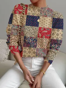 Women's Gingham Graphic Sweater, Fitted Long Sleeve Round Neck Knit Top, Comfortable Warm Fall & Winter Clothing, Valentine's Day