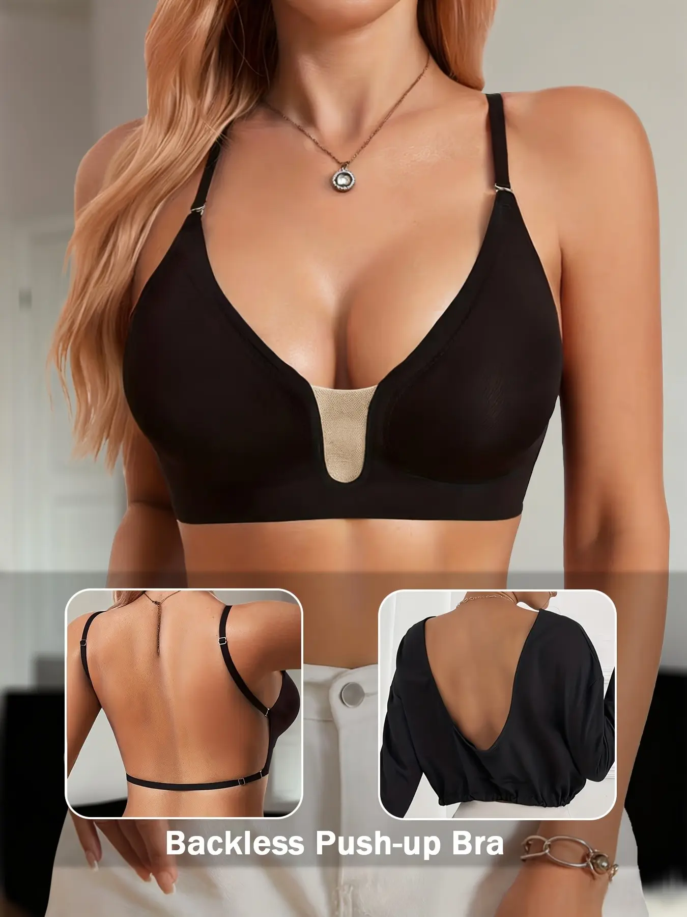 1pc Women's V-Neck Backless Bralette, Crossback Design, Comfortable, Fit & Stylish Underwear for Everyday Wear, Perfect for Casual