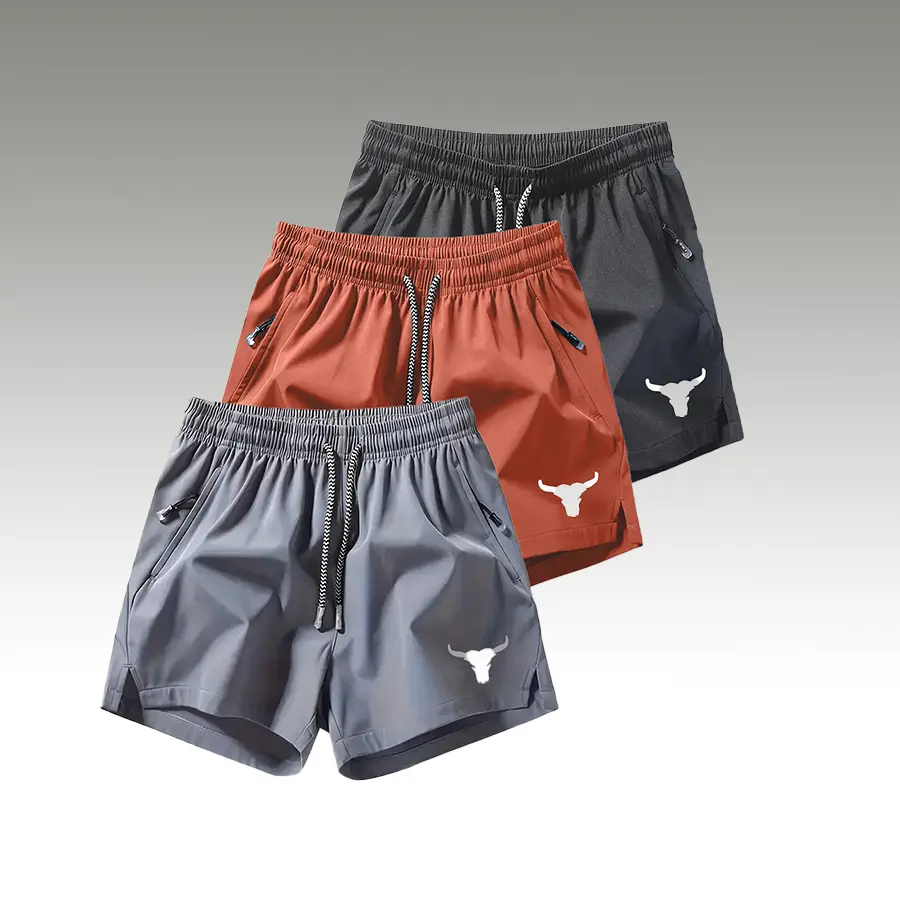 Men’s Fashion Bull Head Print Shorts - Breathable Quick-Dry Sports Gym Workout Running Shorts, Menswear Activewear with Drawstring Waist, Zippered Pockets, Suitable for Outdoor, Athletic Use, Breathable Sports Shorts
