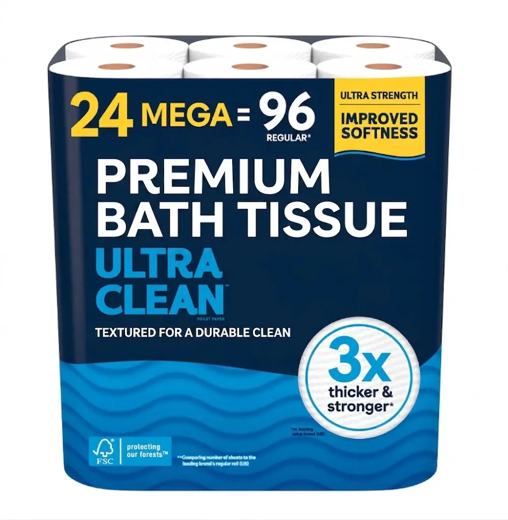 24 Ultra Soft Mega Roll Toilet Paper, 2-Ply Bathroom Tissue for Comfortable Family Use, Household Restrooms, Daily Routines and Convenient Stocking