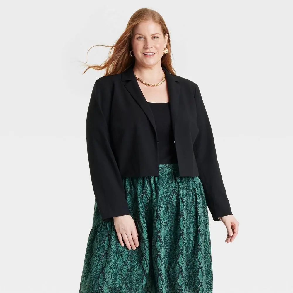 Women's Cropped Blazer - Ava & Viv Black 1X Women's Cropped Blazer - Ava & Viv Black 1X