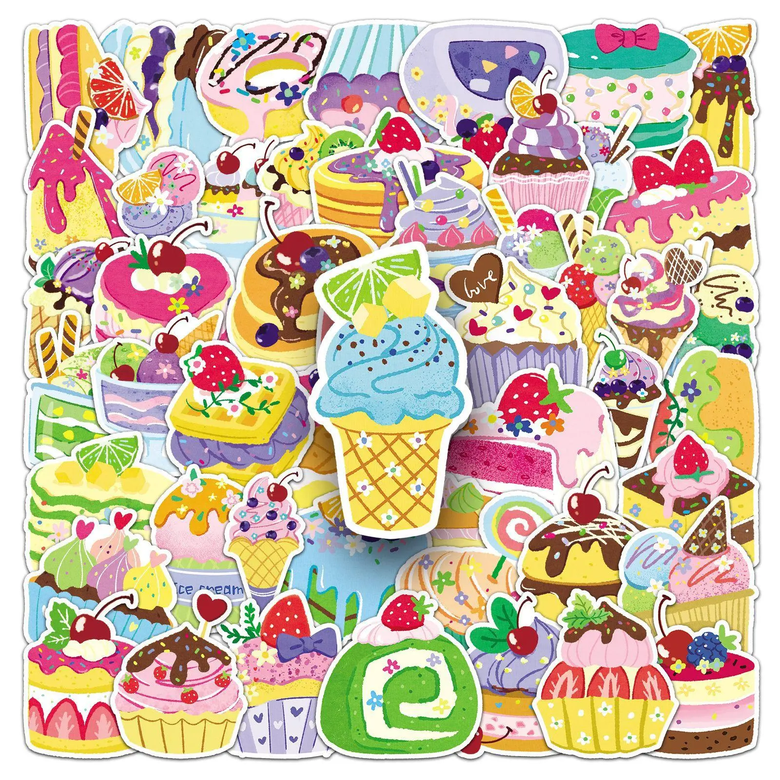 Dessert Series Sticker Sheets (50pcs), Cute Cartoon Decorative Sticker, DIY Decals for Scrapbooking, Journaling, Gift Wrapping, Greeting Cards