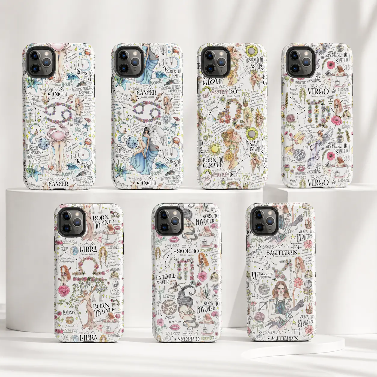 Protective Phone Case Compatible With iPhone, Zodiac Astrology Star Sign Cover, Celestial Horoscope Gift