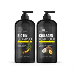 Biotin Shampoo & Collagen Conditioner Set – Infused with Korean Ginseng, Turmeric, Cold-Pressed Coconut & Avocado – Promotes Stronger, Thicker Hair – Sulfate & Paraben Free – 16 fl. oz