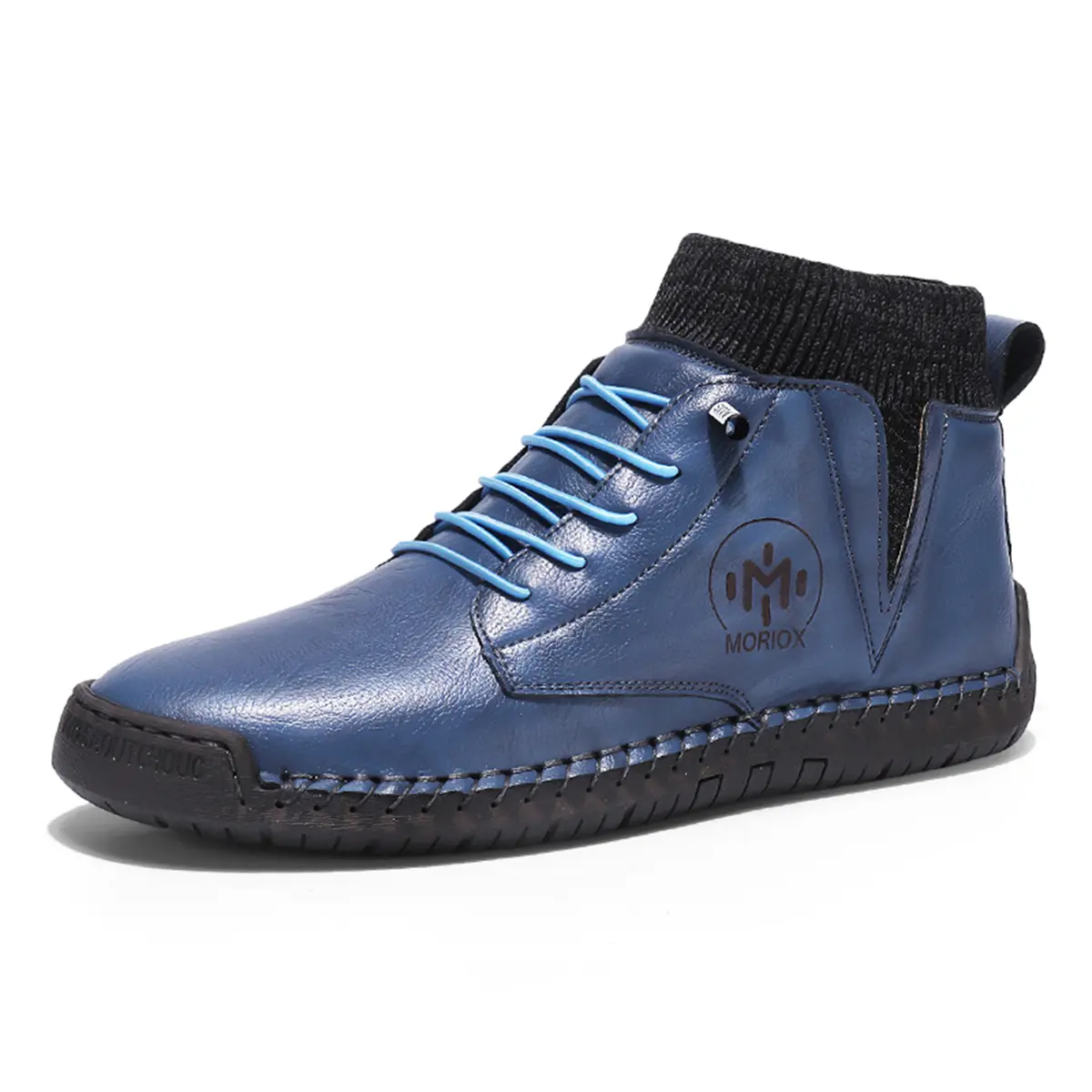 AOPLUS Unisex Sock Ankle Boots Women Men, Comfortable Vintage Leather Slip On Shoes. Hand Stitched Casual Walking Sneakers for Standing All Day Foot Pain Relief, Knit Collar Easy Wear Orthopedic Work Footwear.