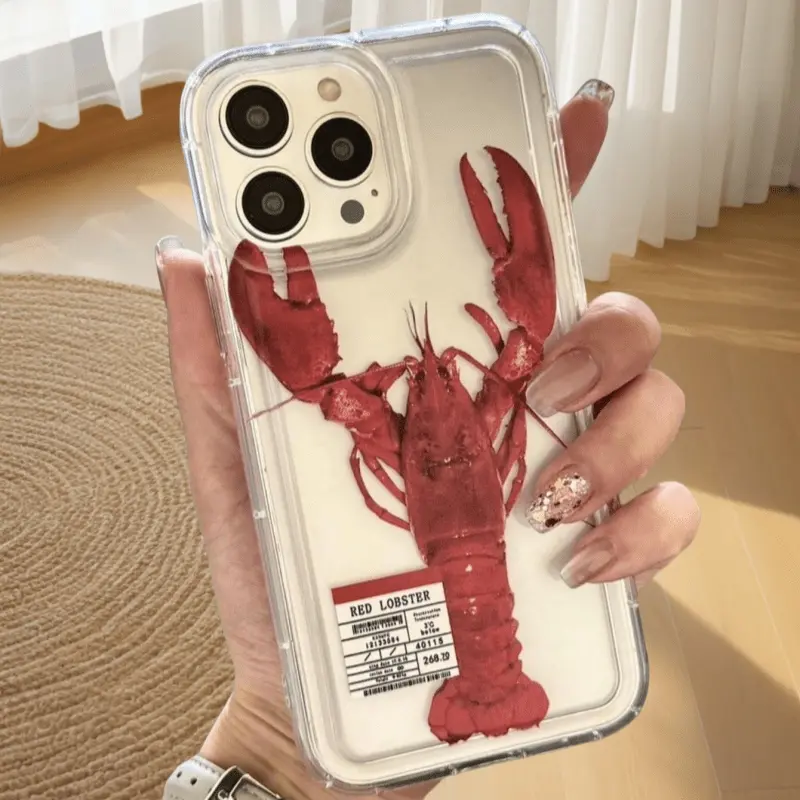 Lobster Pattern Transparent Painted Protective Phone Case Casing, Full Protection Shockproof Tpu Cover, Fits iPhone 11/12/13/14/15/16/17 Pro Max, Gift for Boyfriend/girlfriend