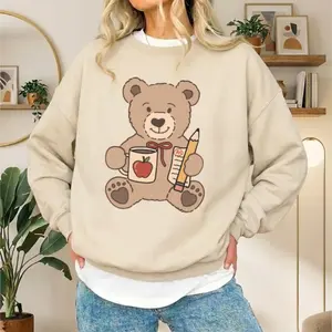 Teacher Teddy Bear Sweatshirt, Cute Classroom Graphic Crewneck, Cozy Teacher Appreciation Gift