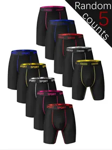 Random Men's Letter Tape Comfortable Slim Fit Underwear, Workout Gym Sports Fitness Underwear, Breathable Elastic Waistband Boxer Briefs, Soft Lightweight Underwear for Men