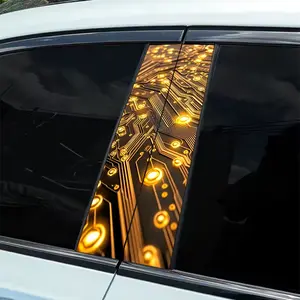 2pcs Gold Circuit Board Pattern Car B-Bar Stickers - Easy to apply and remove, self-adhesive protective stickers for all car models | Durable Plastic Stickers | High quality and durability | Car trim