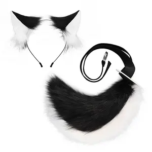 2PCS Furry Cosplay Set – Handmade Animal Ears Headband with Fluffy Plush Tail for Halloween, Costume Parties and Festivals
