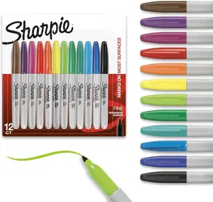 Sharpie Permanent Markers Quick Drying And Fade Resistant Fine Tip Marker Set For Wood Plastic Paper Metal And More Drawing Coloring And Poster Marker Assorted Colors 12 Count