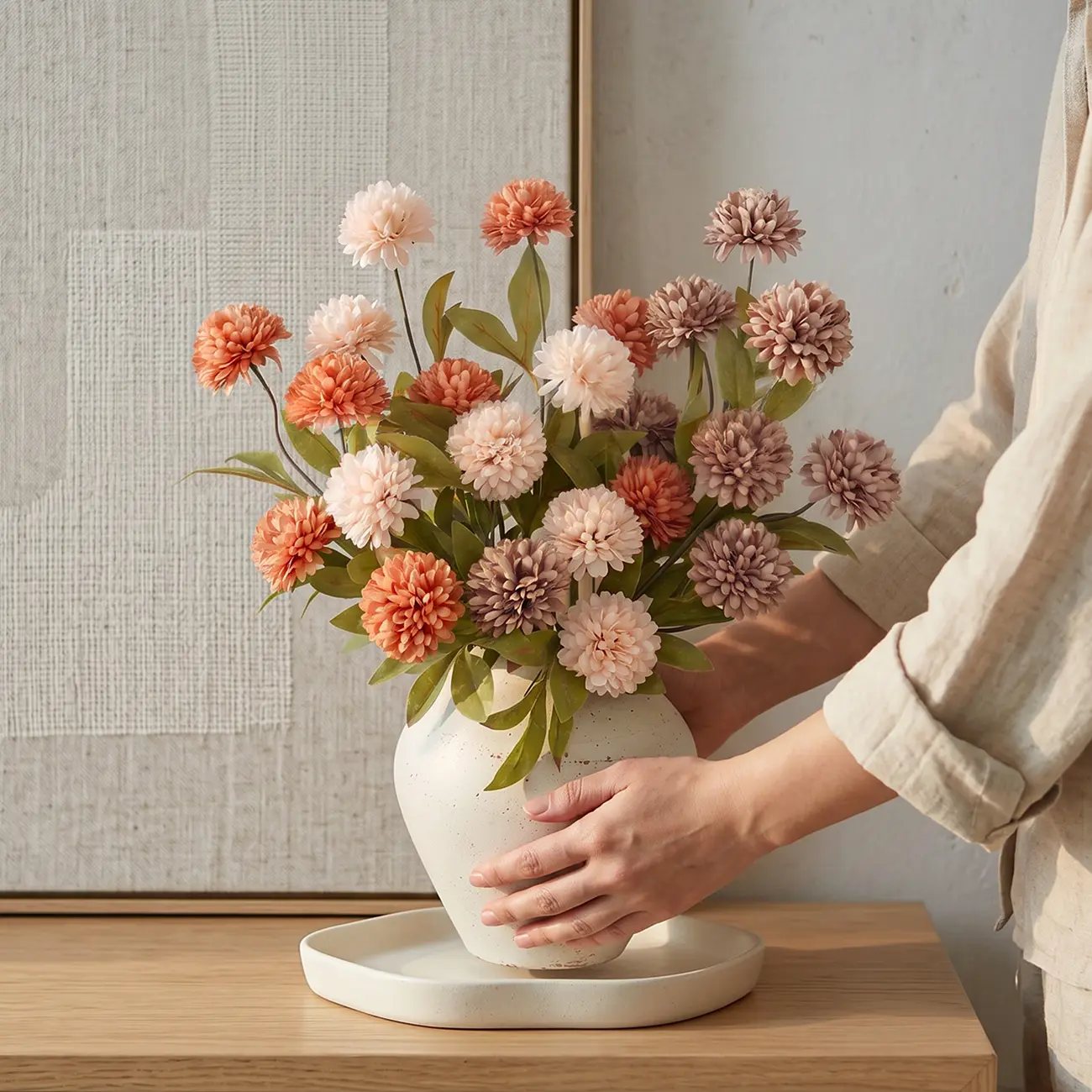 6Pcs of 27-inch faux silk ball chrysanthemums UV Resistant Artificial Outdoor Hanging Planters. Autumn flowers Bulk fake chrysanthemum branches with stems. Suitable for vase DIY filler, wedding , home decoration room decorations decorative bouquet