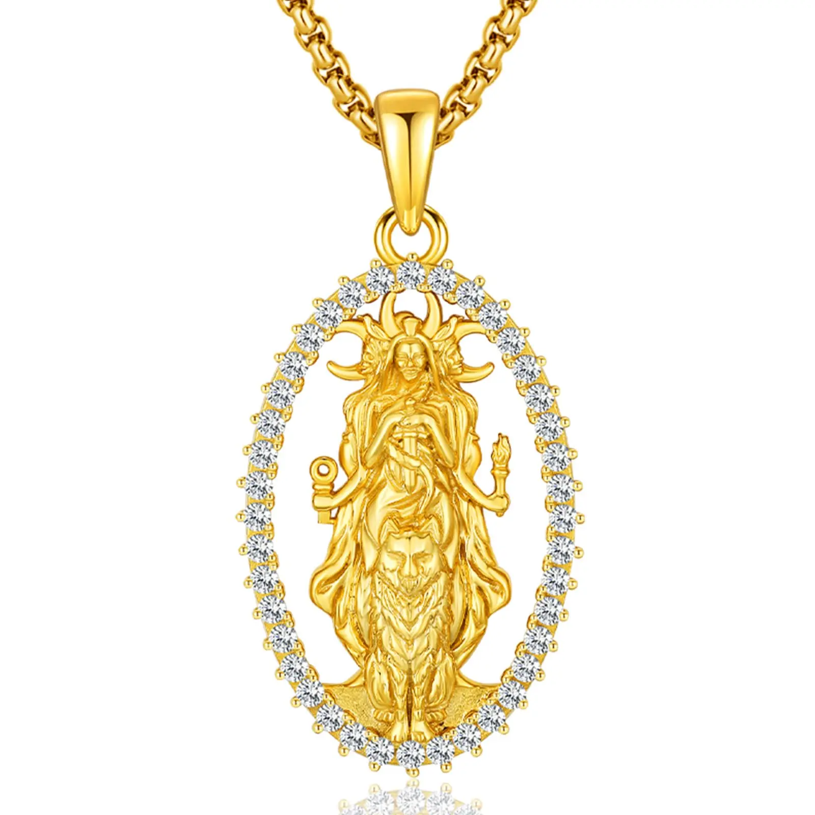 DRINSPER Hecate Goddess Necklace, 925 Sterling Silver Mystical Spiritual Pendant with Zirconia, Gold-Plated Necklace Gift for Women, Accessory Necklace