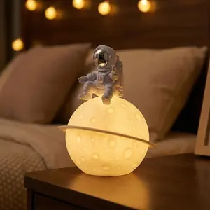 Creative Astronaut Sitting Planet Lamp Ornament, PVC & Abs Material Night Light, Home Decor for Bedroom Desk Office, Gift for Kids Friends Family