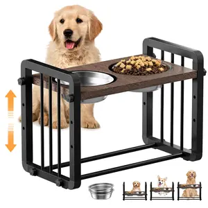 Elevated Dog Bowls,Height Adjustable Metal &Wood Raised Dog Bowl with 2 Pack Stainless Steel Dog Food & Water Bowls,Dog Cat Food Bowl 304 Stainless Steel, Elevated Pet Food and Water Bowl Dishes, Elevated Cat Bowls
