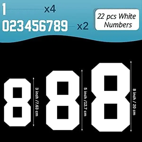 Iron On Heat Transfer Number Set - 22-Piece 8-in White Anti-Sublimate 0-9 Glue-Back Craft Supplies, 4 Pieces Number 1 DIY Products for Clothes, DIY Beginners