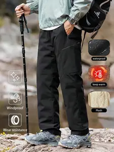 Men's Winter Waterproof Ski Pants, Athletic Bottoms, Fleece Lined, Thick Insulation, Graphene Heated Pad, Multi-Zip Pockets, Adjustable Waistband