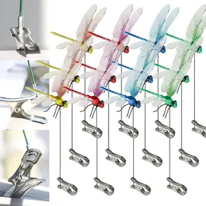 12Counts Outdoor Fake Dragonfly Rod Clip, Garden Metal Dragonfly. Natural Organic Concept, 3DDragonfly Garden Decoration, Garden Bird and Fly Interfere Devices for Indoor and Outdoor Garden,Creative Home Accessories Decorative Design Random color matching