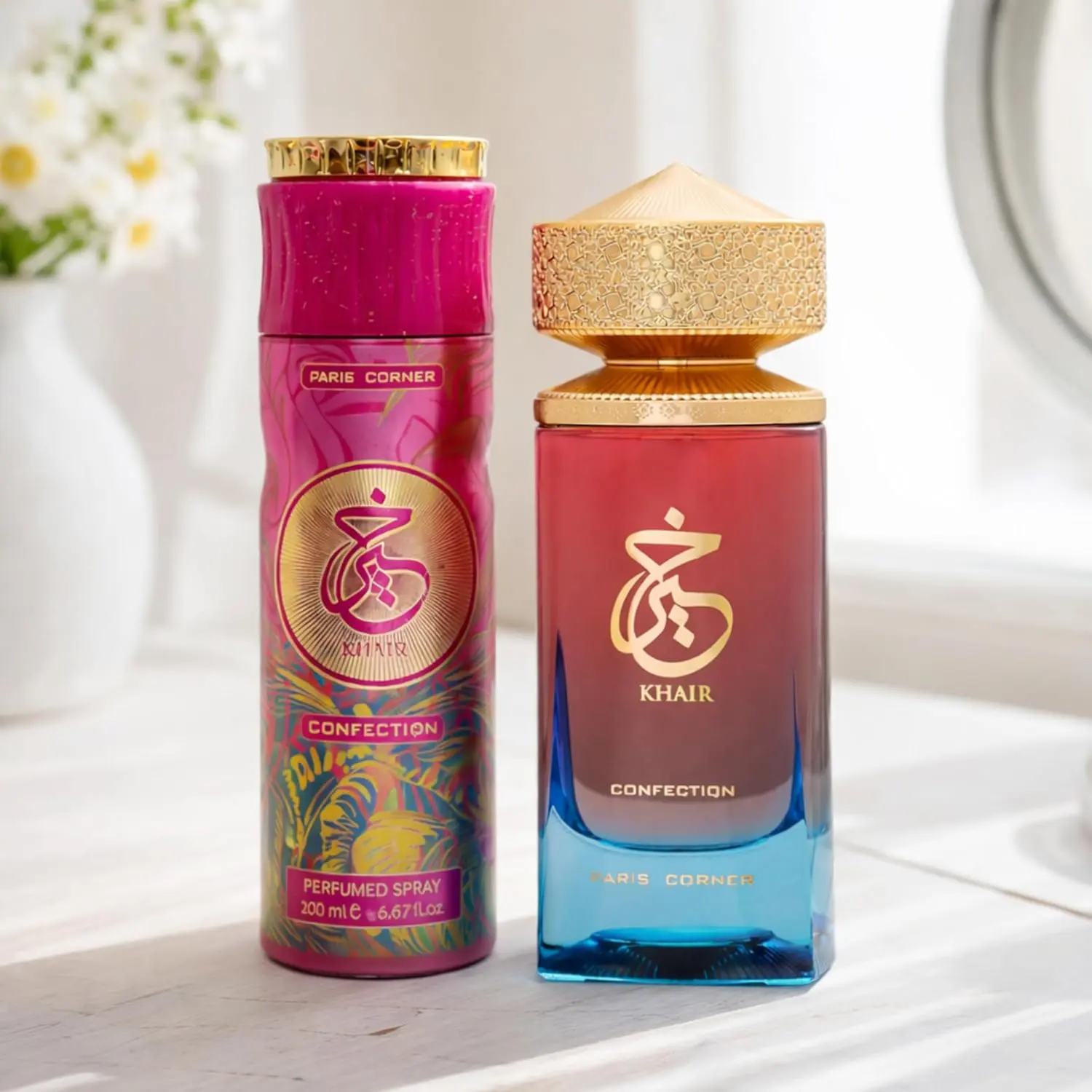 Paris Corner Women's Khair Confection EDP Gift Set - 2-Piece Creamy Gourmand Fragrance Set with 3.4oz EDP, 6.7oz Body Spray, Vanilla Scents for Daily Wear, 3.4 Edp