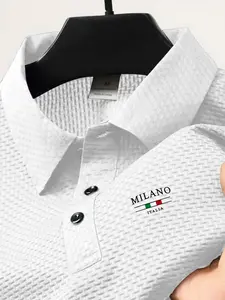 Men's Summer Polo Shirt, Quick-Dry Breathable Fabric, Casual Fitted Geometric Golf Ball Pattern, Comfortable Turn-Down Collar, Sihoutette H Style