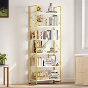 DWVO Tall Bookshelf 6 Tier Bookcase, Modern Gold Book Shelf, Open Display Storage Rack Shelves for Living Room/Home/Office/Kitchen, Holder Organizer for Books/Movies