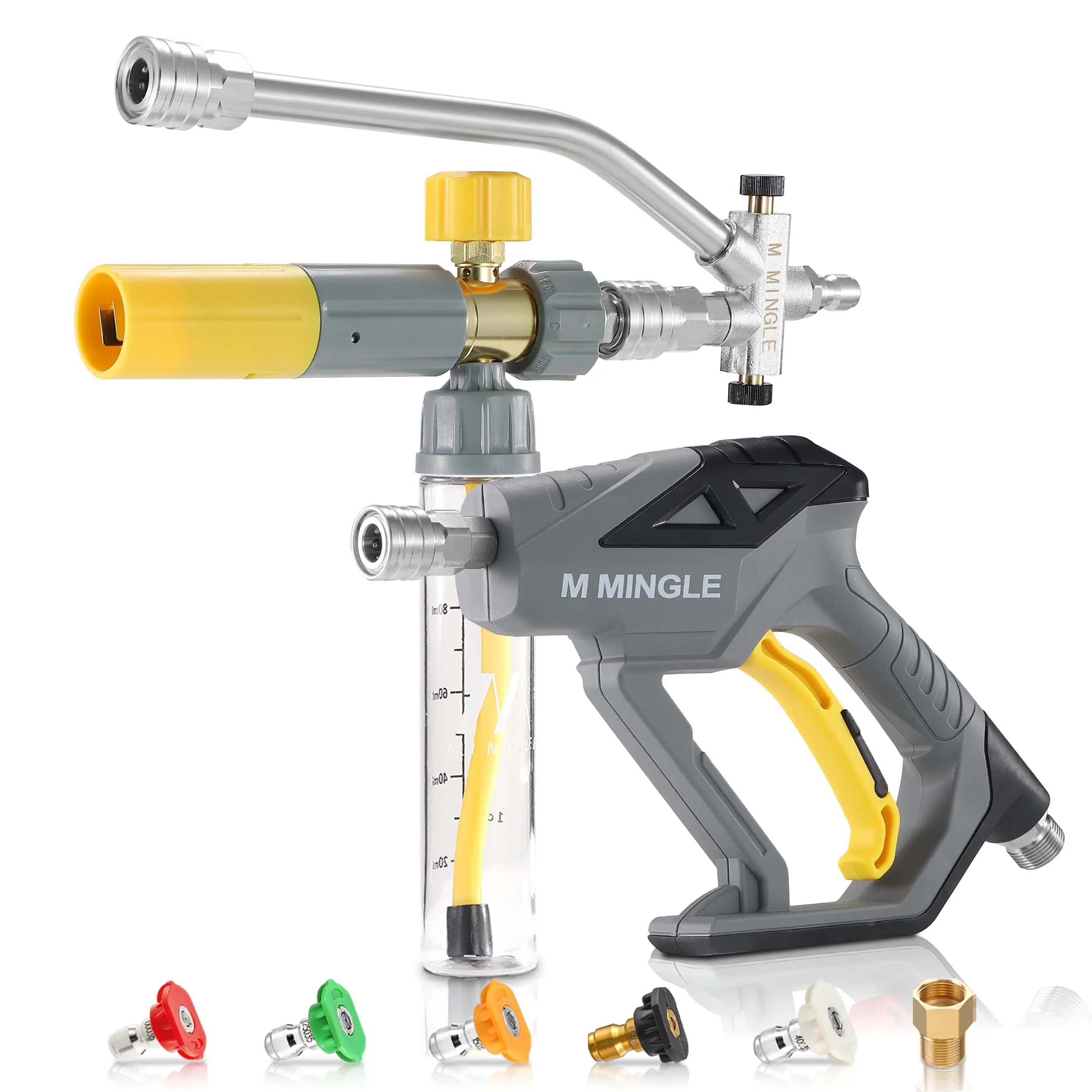 Pressure Washer Gun with Mini Foam Blaster, Dual-Mode Dual-Connector Accessory, 5 Nozzle Tips, 1/4"-Quick Connect, Brass Adapter & Foam Cleaner Spray for Car Wash, Patio Cleaning,father'sdaygifts【DealsForYouDays】