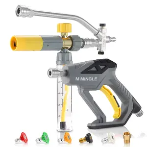 M MINGLE Pressure Washer Gun with Mini Foam Cannon, Dual Connector Accessory, Undiluted Foam Blaster with 5 Nozzle Tips, 1/4" Quick Connect for Car Wash, Patio, Deck Cleaning