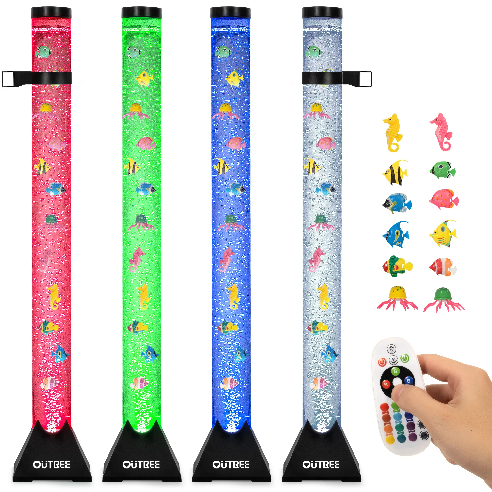 OUTREE 4FT Sensory Bubble Tube Lamp with Remote Control 20 Color Changing Effects for Kids with ADHD & Autism Night Light Aquarium Fish Lamp