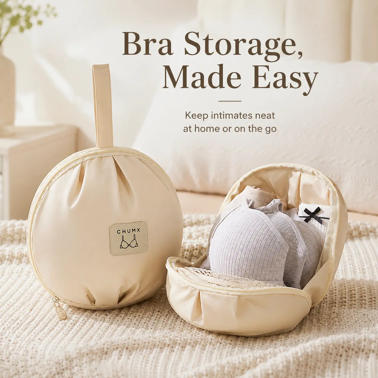 2-Pack 3-in-1 T400 Skin-Friendly Fabric Storage Bag, Reinforced Handle Lingerie Organizer for Bras, Socks, Panties, Compact Packing Cubes for Travel, Luggage Organization & Home Use