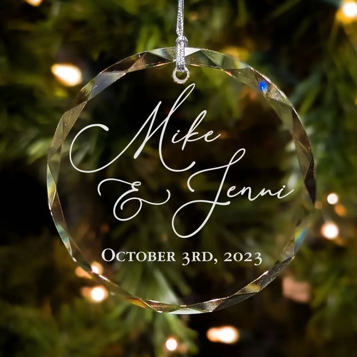 Custom Glass Ornament Personalized with Your Names and Special Date