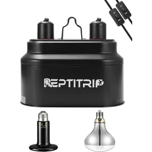 Dual Reptile Light Fixture with 100W Full Spectrum UVA UVB Light Bulb & 100W Nighttime Ceramic Heat Emitter, 2 Independent Switches, Reptile UVA UVB Heat Combo Pack