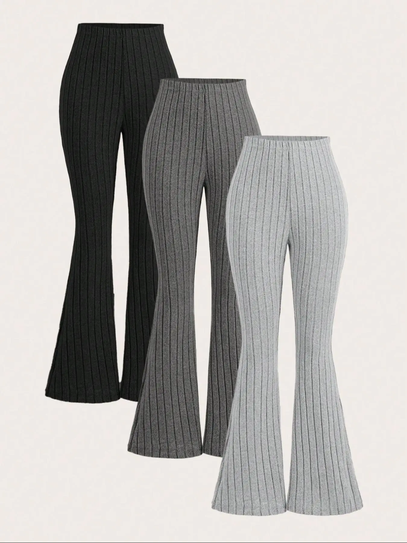 Women's solid ribbed stripe fabric bell-bottom pants, Leg pants, fitted trousers for autumn and winter. Casual Lounge pants, comfortable pants suitable for various occasions like daily outdoor, home, work wear