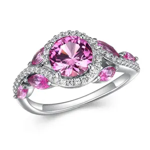 Diamonique & Created Pink Sapphire Ring, Sterli ng Silver
