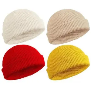 Fisherman Beanie for Men & Women - 4 Piece Short Knit Cuff Roll-Up Edge Skullcap Unisex Winter Hat Trawler & Watch Style Beanie in Multiple Colors