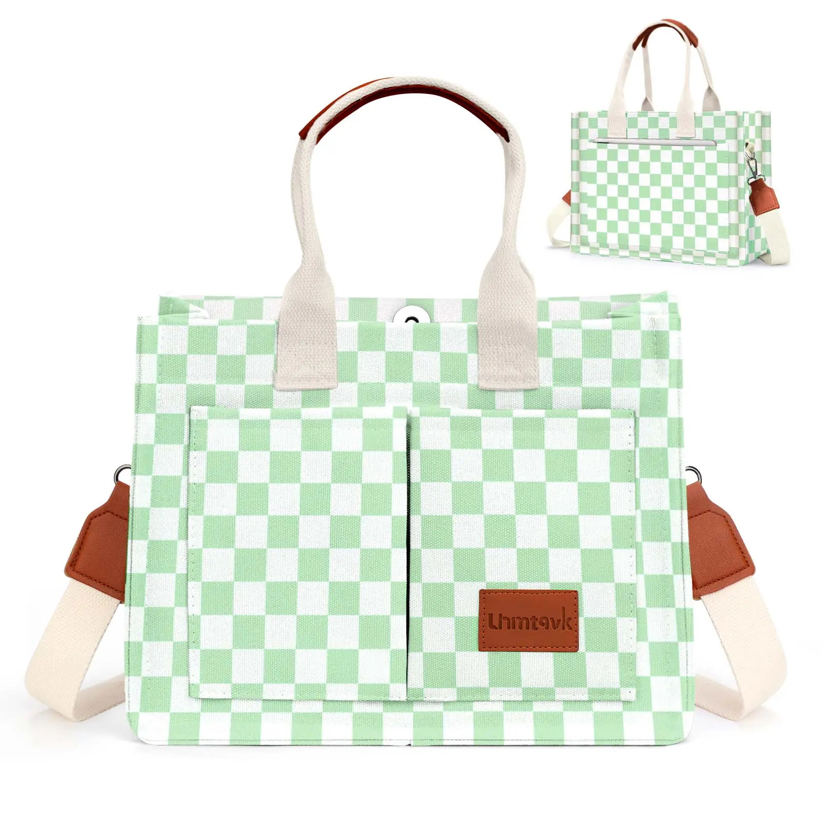 Women Vintage Multi-Pocket Canvas Tote Handbag, Large Capacity Storage Bag with Inner Divided Pockets, Convertible Handheld Shoulder Crossbody Purse, Ideal for Work & Travel，Solid Color/Flower/Fruit/Heart Pattern Storage Tote Bag for Women