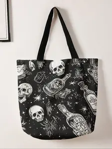 Skull Print Casual Bag, Fashionable Shopping & Storage Bag, Perfect for Travel & Business Trips, All-Season Use