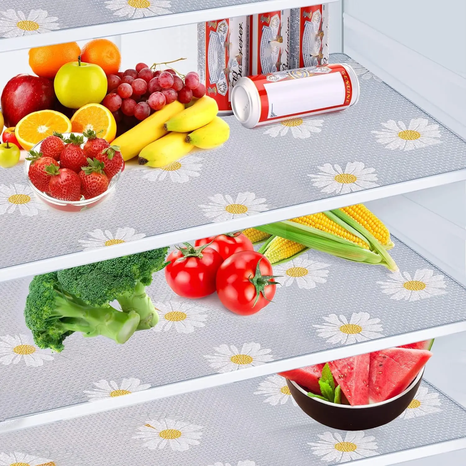 LMMAKE 4PCS/12PCS Washable Refrigerator Mats, Waterproof & Oil-Resistant, Protect Fridge & Freezer Shelves, Cabinets, Drawers, Anti-Spill for Easy Cleaning, Kitchen Organizer Accessories for Families