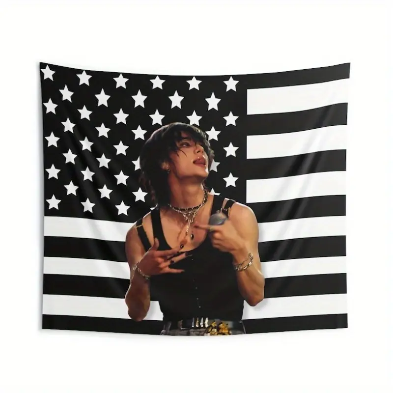 SKZ Hyde Park Decorative Tapestry Wall Hanging - 36x60 in, Black and White Striped Print, Textured Fabric, Hangable, Machine Washable, Kpop Collectible, Home Decor Item, Birthday Gift